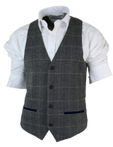 Herr Slim Fit Rutig Grå Brun Brun Väst Smart Casual Tweed Rutig Marinblå-Grå Marinblå