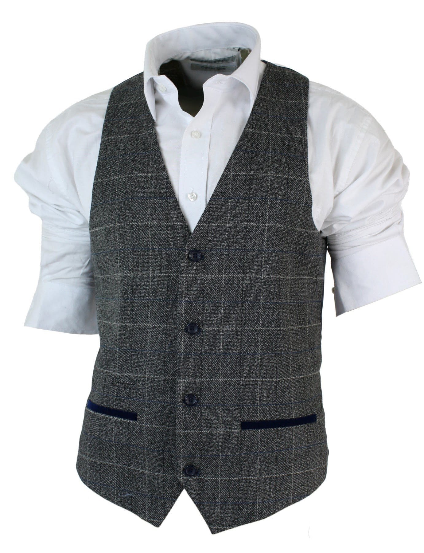 Herr Slim Fit Rutig Grå Brun Brun Väst Smart Casual Tweed Rutig Marinblå-Grå Marinblå