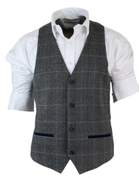 Herr Slim Fit Rutig Grå Brun Brun Väst Smart Casual Tweed Rutig Marinblå-Grå Marinblå