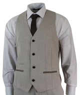 Herrkostym i tweed med fiskbensmönster, 3-delad kostym i sammetsdetaljer, klassisk vintage-modell, slim fit, beige