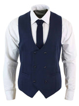 Herr Dubbelknäppt Filt Tweed Vintage Retro Klassisk Väst Slim Fit Fiskbensmönstrad-Melton DBC Blå