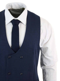 Herr Dubbelknäppt Filt Tweed Vintage Retro Klassisk Väst Slim Fit Fiskbensmönstrad-Melton DBC Blå