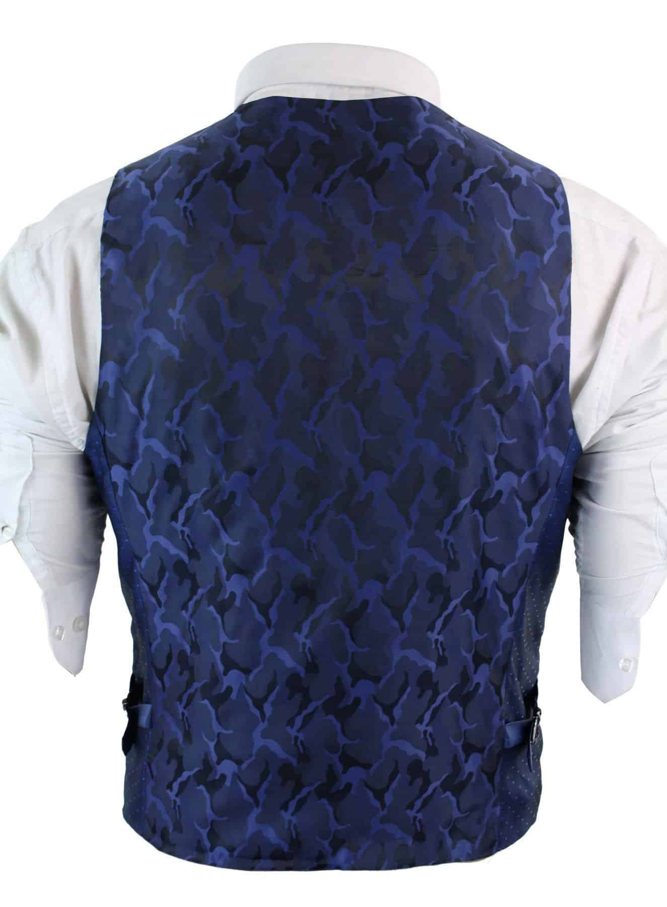 Herr Dubbelknäppt Filt Tweed Vintage Retro Klassisk Väst Slim Fit Fiskbensmönstrad-Melton DBC Blå