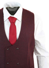 Dubbelknäppt filtväst i tweed, vintage retro, klassisk, slim fit, fiskbensmönstrad - Melton DBC vinröd