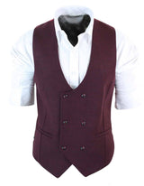 Dubbelknäppt filtväst i tweed, vintage retro, klassisk, slim fit, fiskbensmönstrad - Melton DBC vinröd