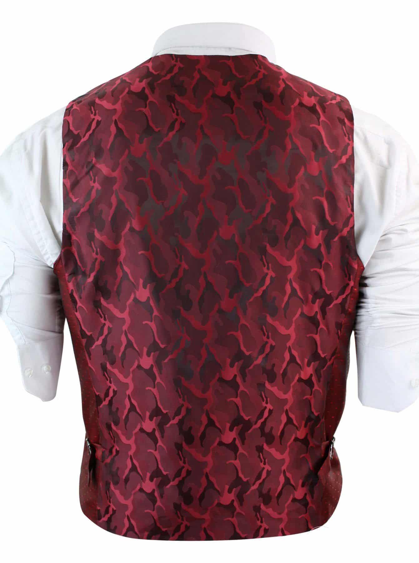 Dubbelknäppt filtväst i tweed, vintage retro, klassisk, slim fit, fiskbensmönstrad - Melton DBC vinröd