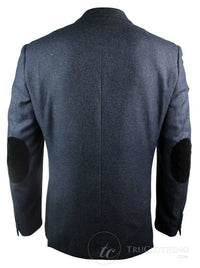 Marinblå Vintage Tweed Kavaj Svart Sammetsarmbåge Smart Casual Herr