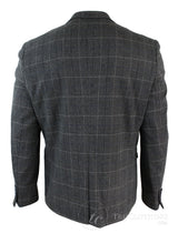 Herr Grårutig Fiskbensmönstrad Tweed Vintage Fit Kavaj Blå Sammetskant-Grå