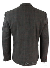 Herr Grårutig Fiskbensmönstrad Tweed Vintage Fit Kavaj Blå Sammetskant-Ljusbrun