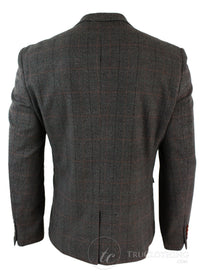 Herr Grårutig Fiskbensmönstrad Tweed Vintage Fit Kavaj Blå Sammetskant-Ljusbrun