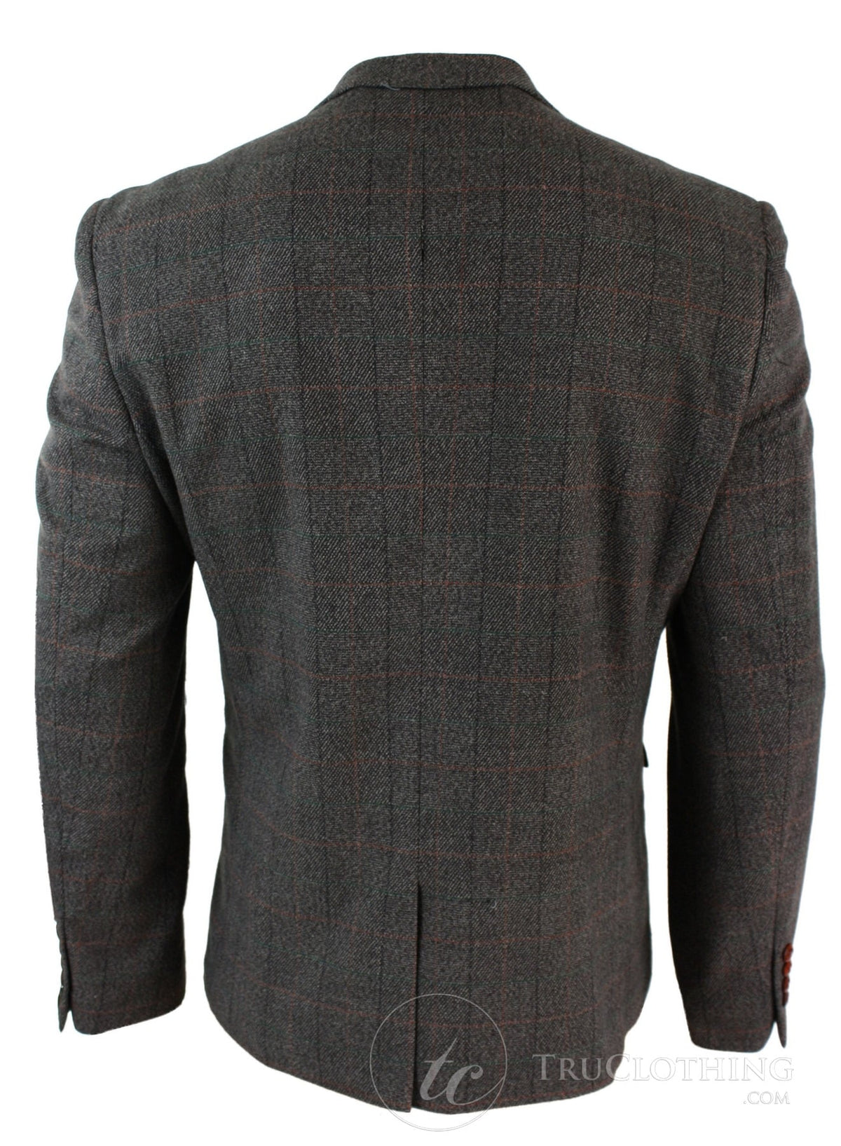 Herr Grårutig Fiskbensmönstrad Tweed Vintage Fit Kavaj Blå Sammetskant-Ljusbrun