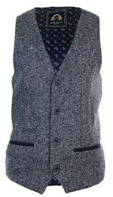 Herr Grå Blå Fiskbensmönstrad Tweed Slim Fit Grov Väst Kavaj Smart Casual