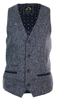 Herr Grå Blå Fiskbensmönstrad Tweed Slim Fit Grov Väst Kavaj Smart Casual