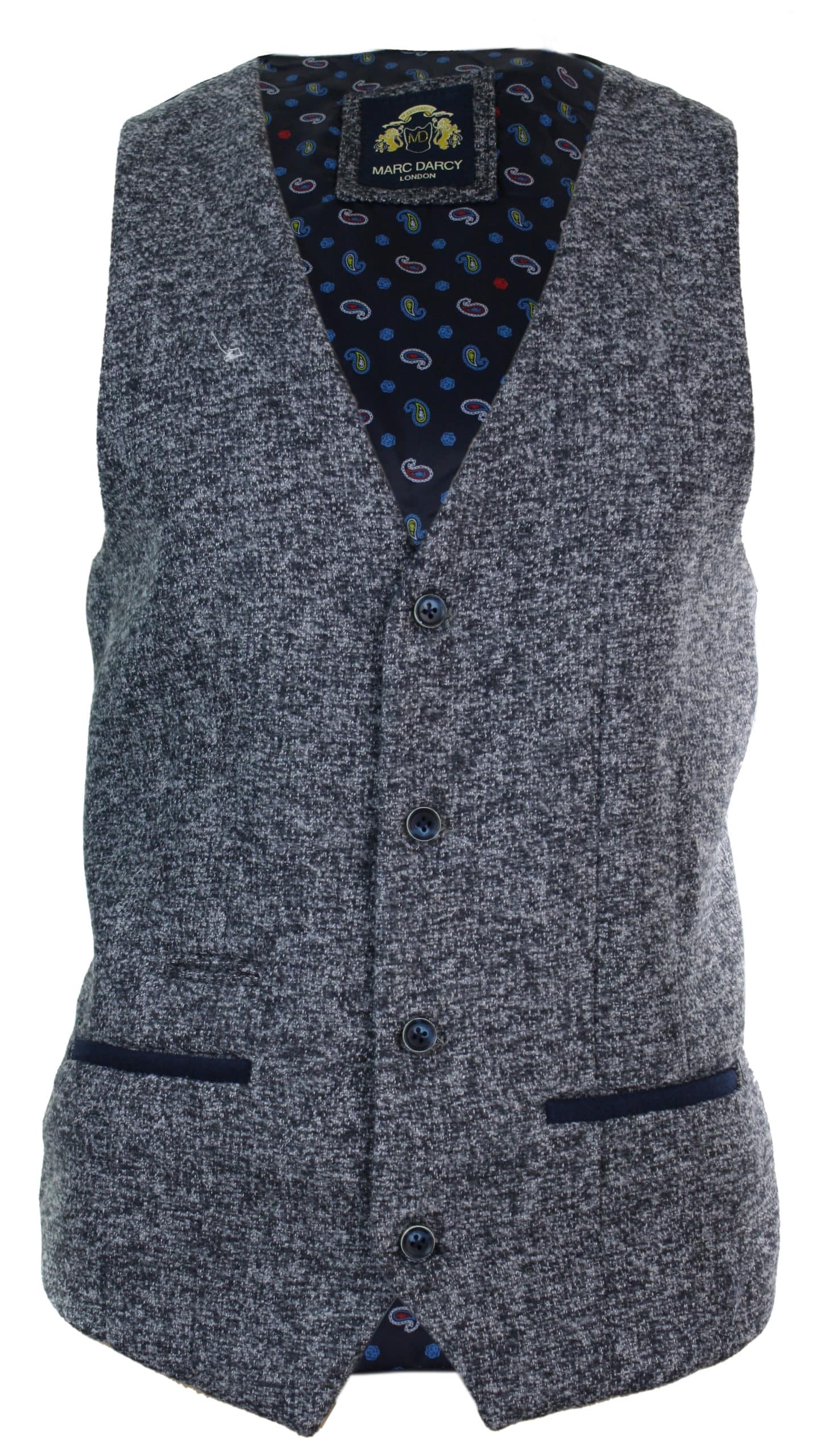 Herr Grå Blå Fiskbensmönstrad Tweed Slim Fit Grov Väst Kavaj Smart Casual