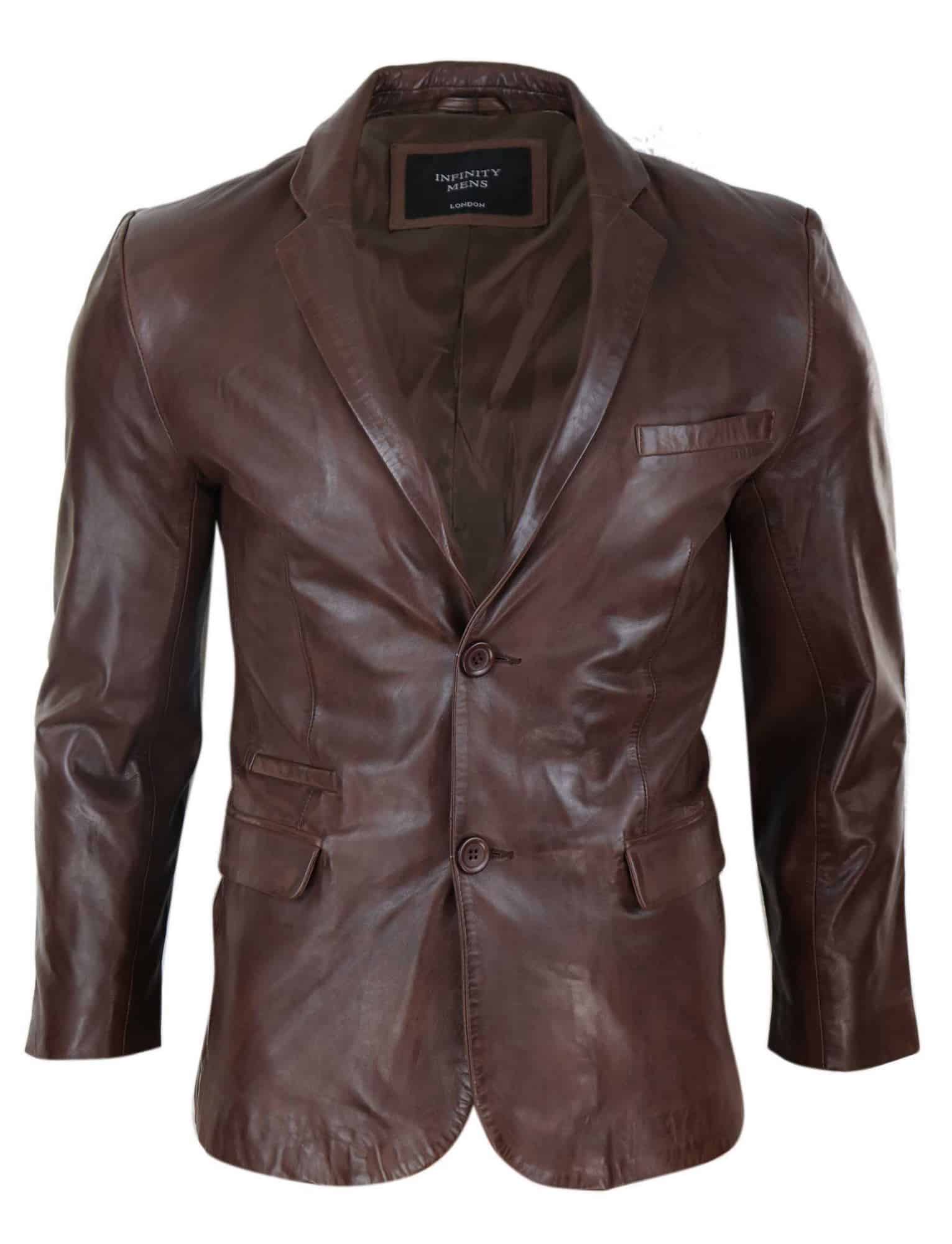 Herr Slim Fit Brun Läderkavaj