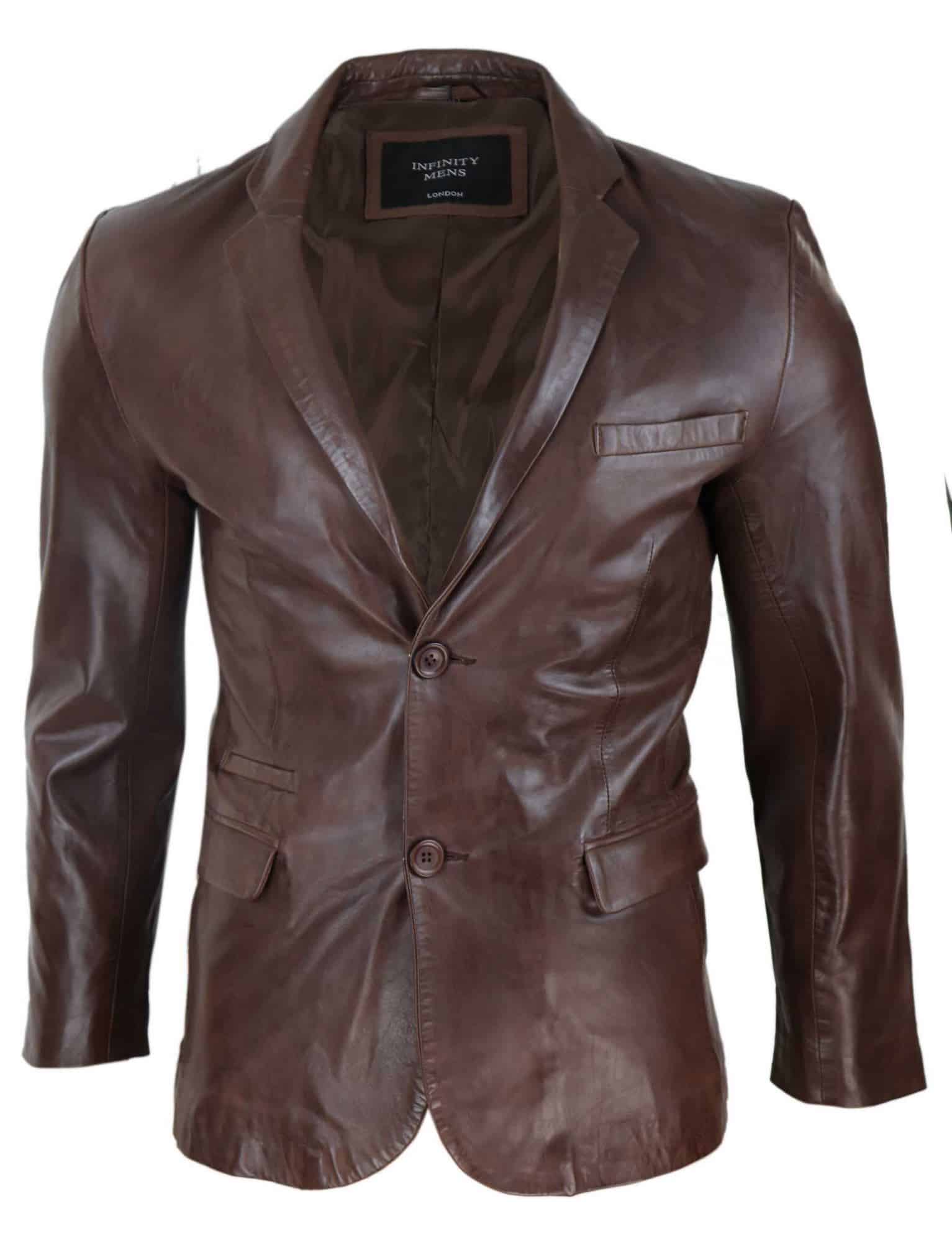 Herr Slim Fit Brun Läderkavaj