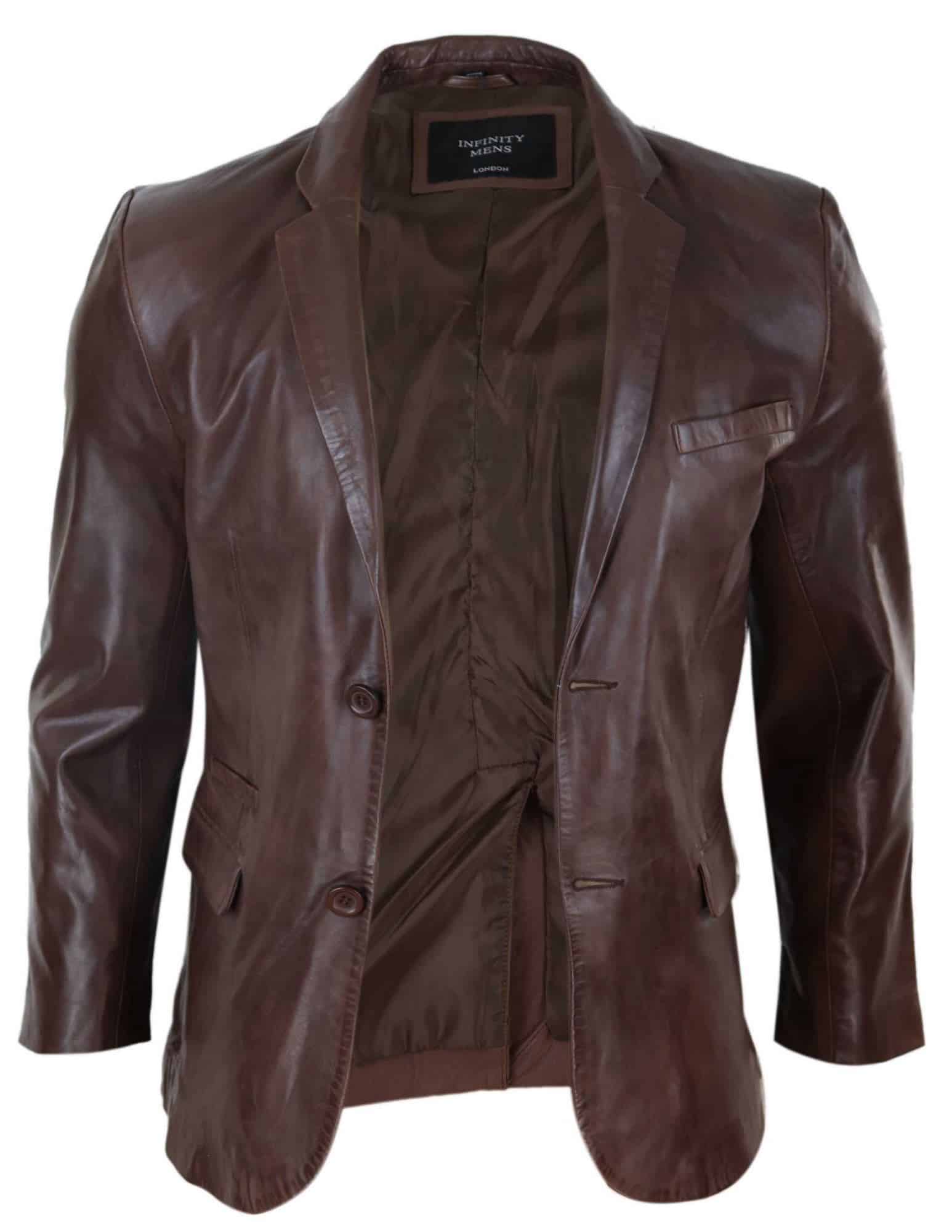 Herr Slim Fit Brun Läderkavaj