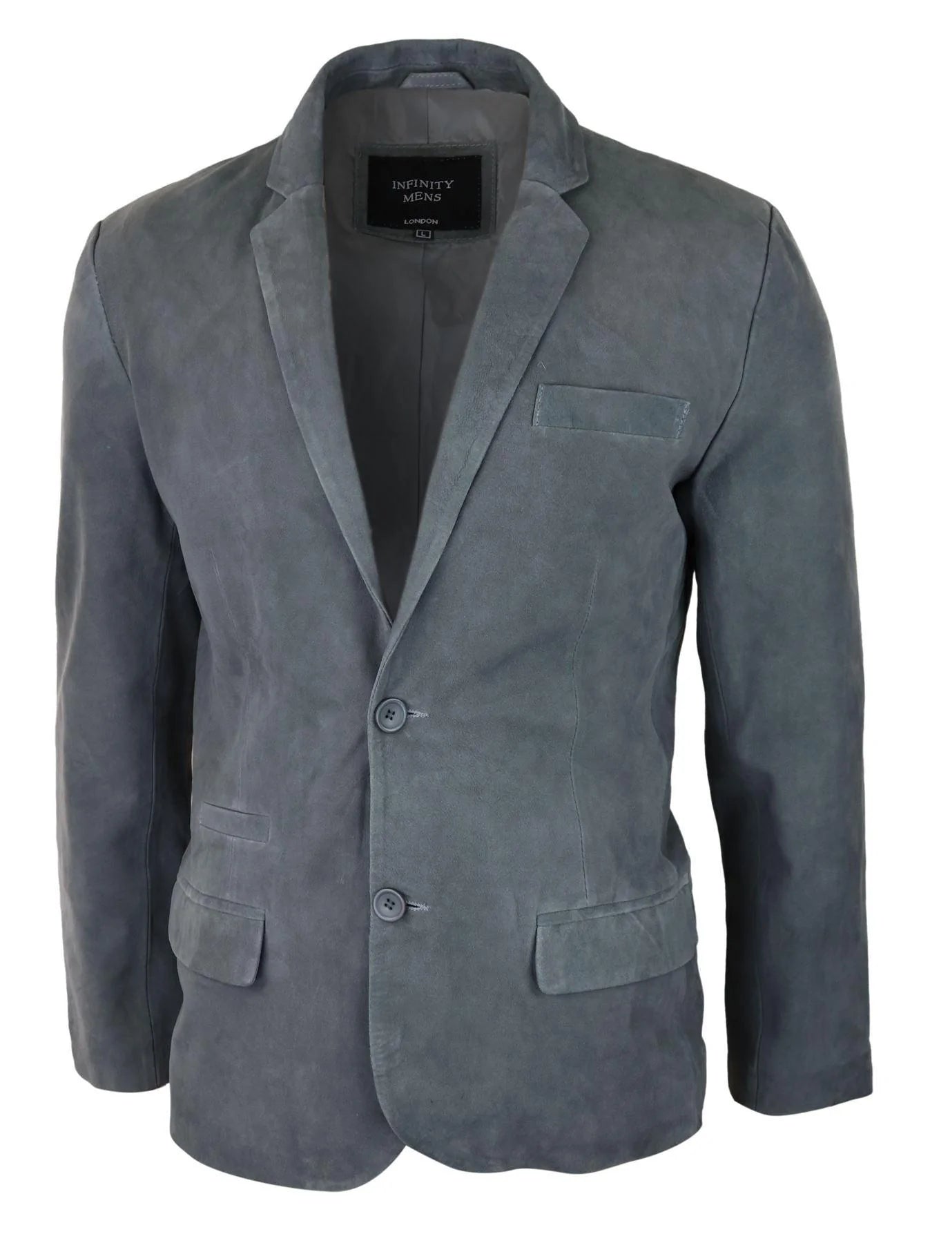 Herr Äkta Mocka Kavaj Stil Läder Herr Klassisk Vintage Smart Casual Grå