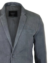 Herr Äkta Mocka Kavaj Stil Läder Herr Klassisk Vintage Smart Casual Grå