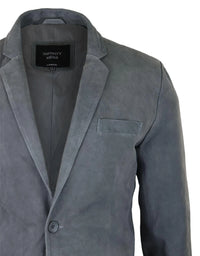 Herr Äkta Mocka Kavaj Stil Läder Herr Klassisk Vintage Smart Casual Grå