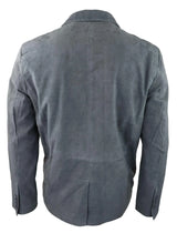 Herr Äkta Mocka Kavaj Stil Läder Herr Klassisk Vintage Smart Casual Grå
