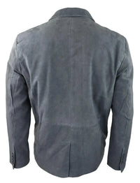 Herr Äkta Mocka Kavaj Stil Läder Herr Klassisk Vintage Smart Casual Grå