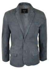 Herr Äkta Mocka Kavaj Stil Läder Herr Klassisk Vintage Smart Casual Grå