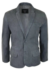 Herr Äkta Mocka Kavaj Stil Läder Herr Klassisk Vintage Smart Casual Grå