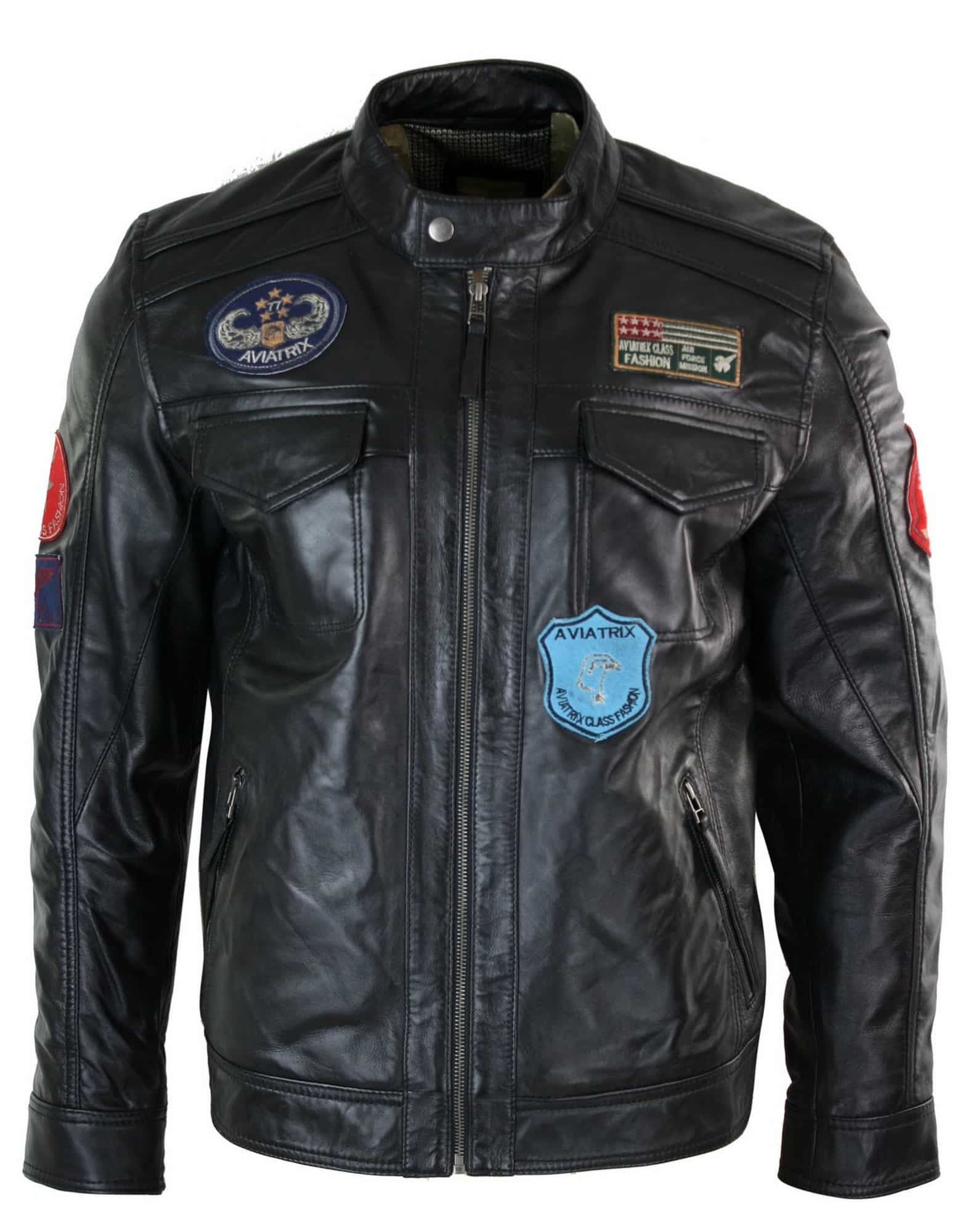 Aviatrix Marker Herrjacka med Dragkedja i Äkta Läder med Märkesdesign, Amerikansk Pilot, Casual