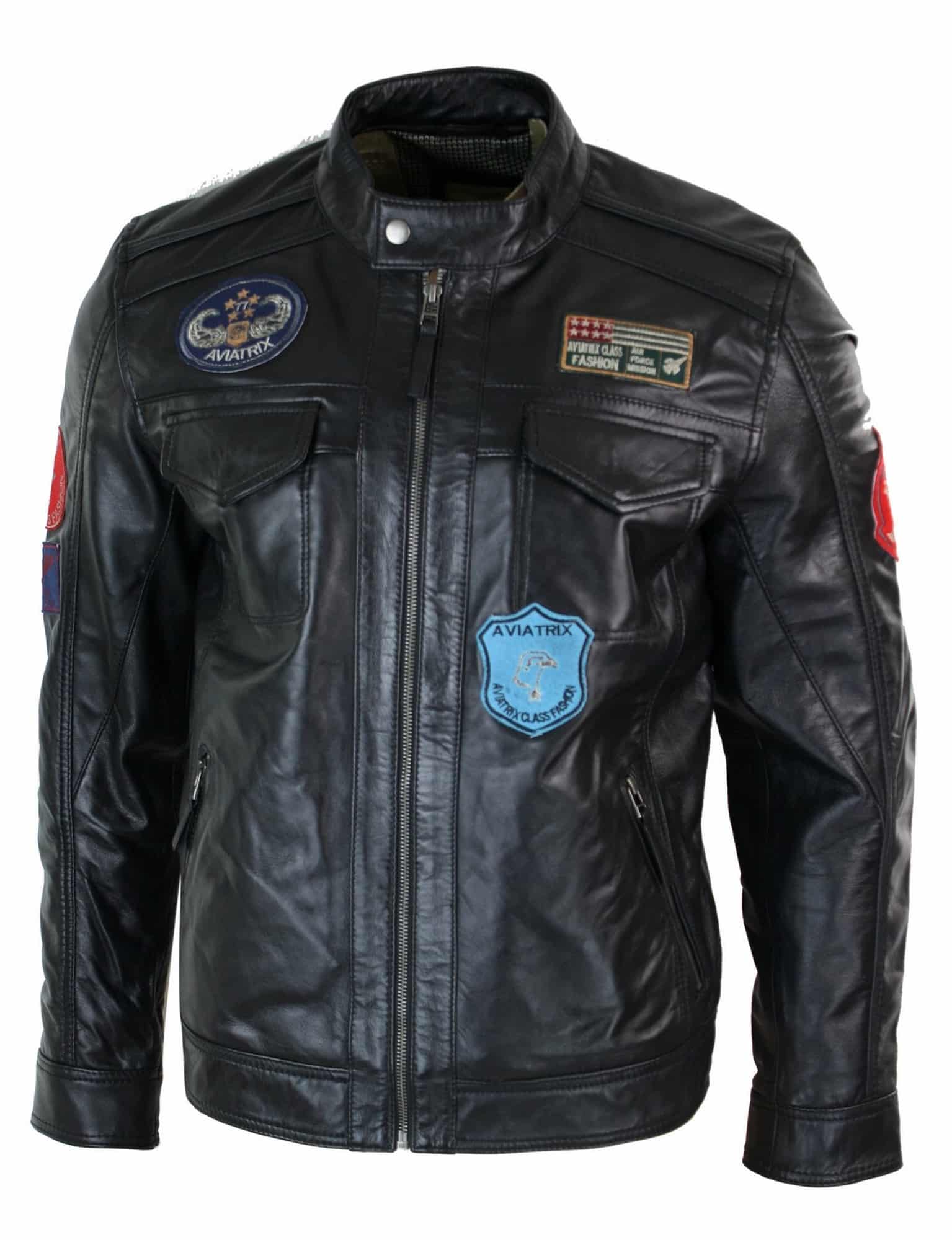 Aviatrix Marker Herrjacka med Dragkedja i Äkta Läder med Märkesdesign, Amerikansk Pilot, Casual
