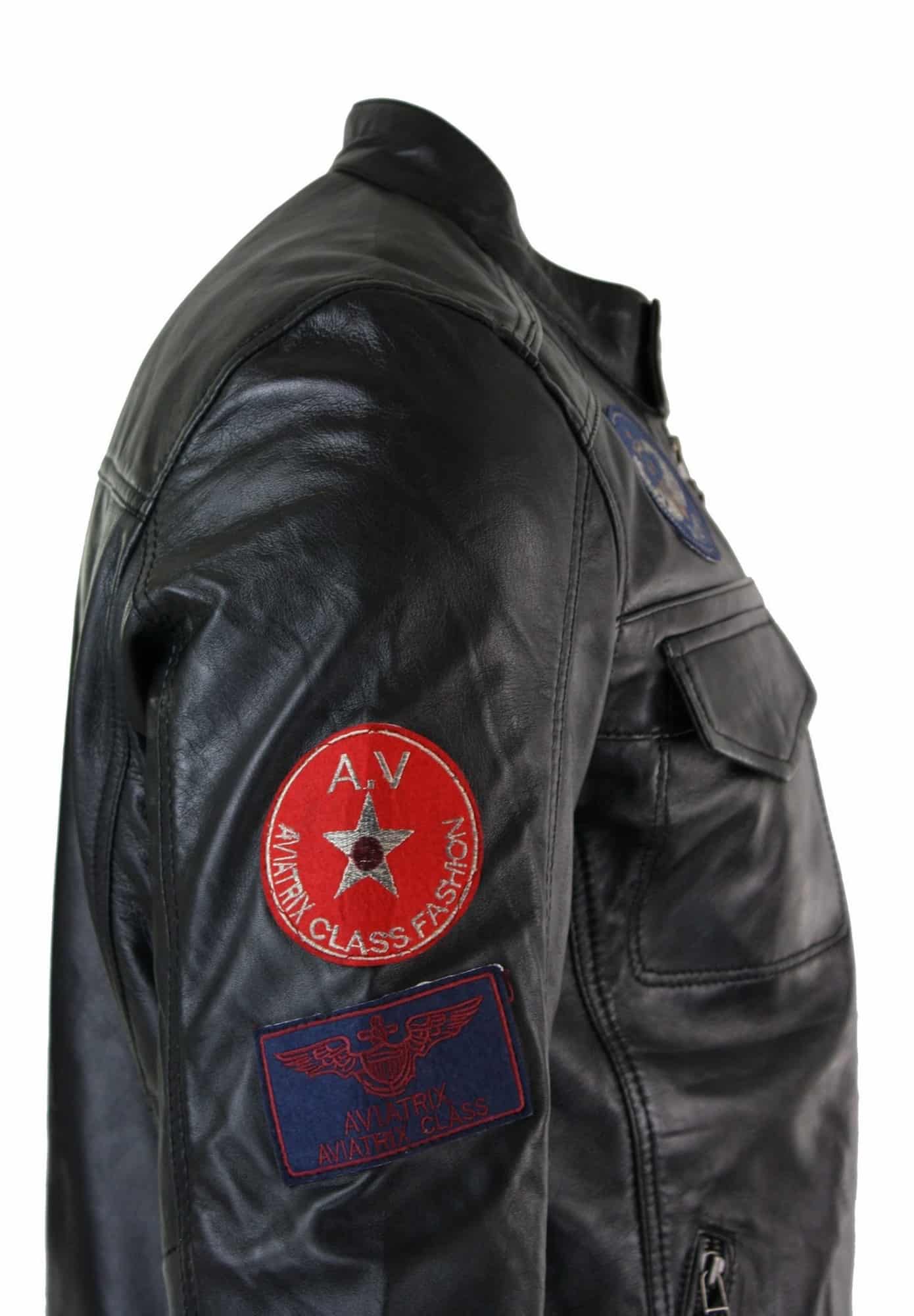 Aviatrix Marker Herrjacka med Dragkedja i Äkta Läder med Märkesdesign, Amerikansk Pilot, Casual