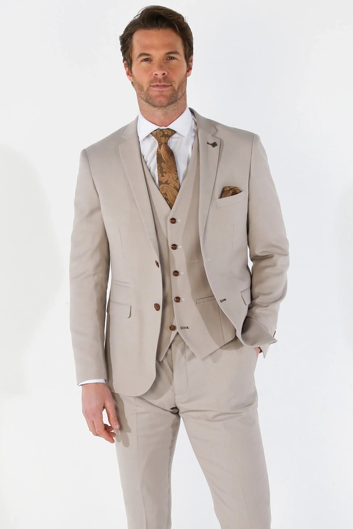Mayfair - Herrkostym i 3 delar, beige, fågelsynt, brudtärna