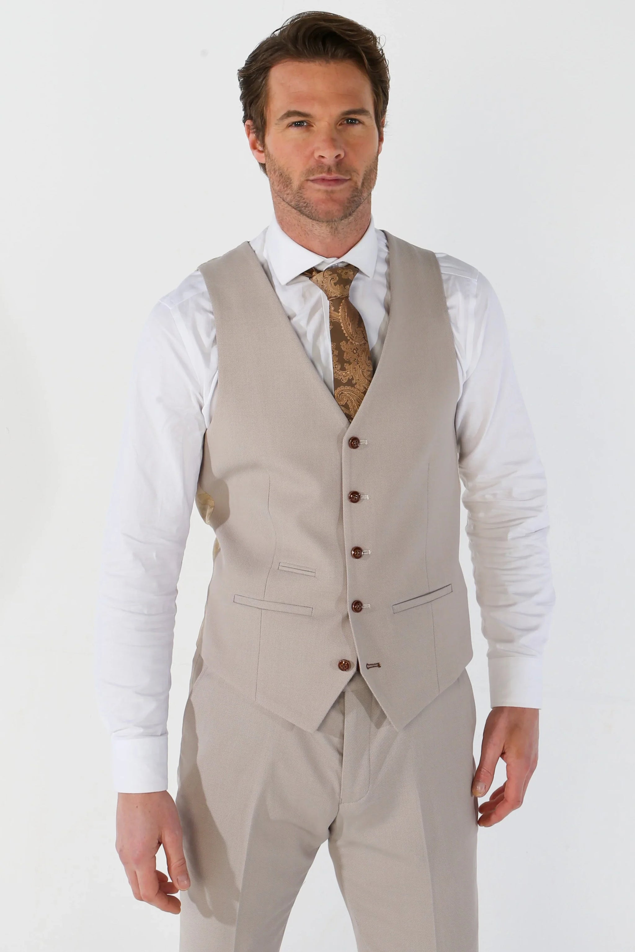 Mayfair - Herr Beige Birdseye Väst