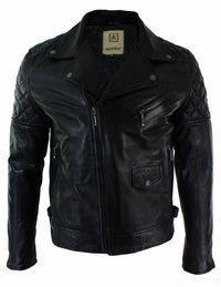 Äkta Läder Herr Bikerjacka med Dragkedja, Svart Skräddarsydd Passform Retro Casual