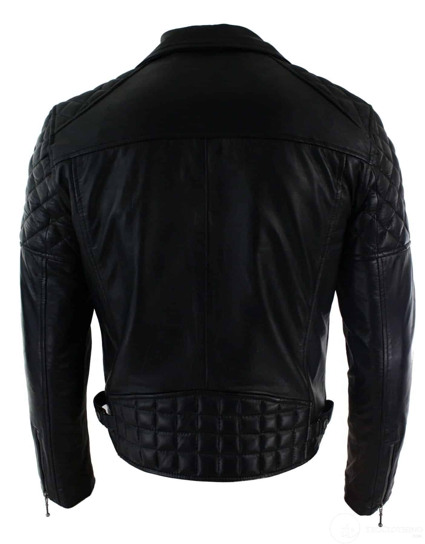Äkta Läder Herr Bikerjacka med Dragkedja, Svart Skräddarsydd Passform Retro Casual