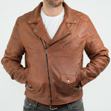Äkta Läder Vintage Tvättad Brun Timber Herr Bikerjacka Cross Zip Retro Casual-Nevada Timber