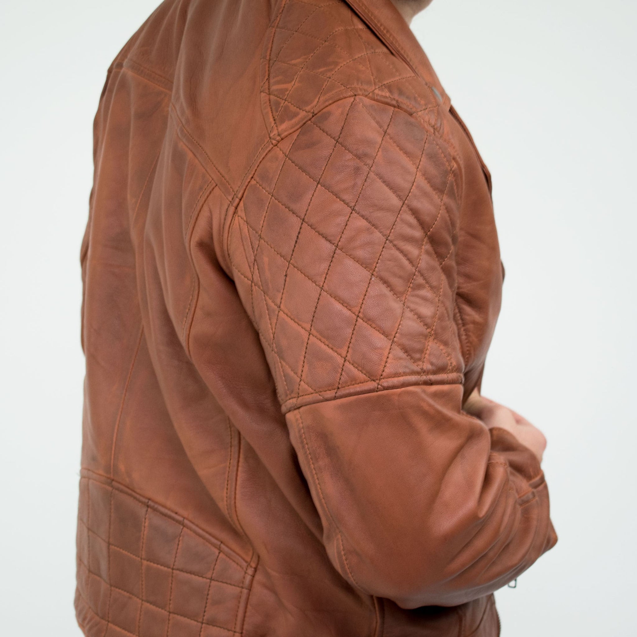 Äkta Läder Vintage Tvättad Brun Timber Herr Bikerjacka Cross Zip Retro Casual-Nevada Timber