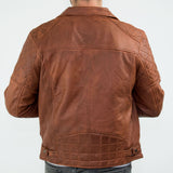 Äkta Läder Vintage Tvättad Brun Timber Herr Bikerjacka Cross Zip Retro Casual-Nevada Timber