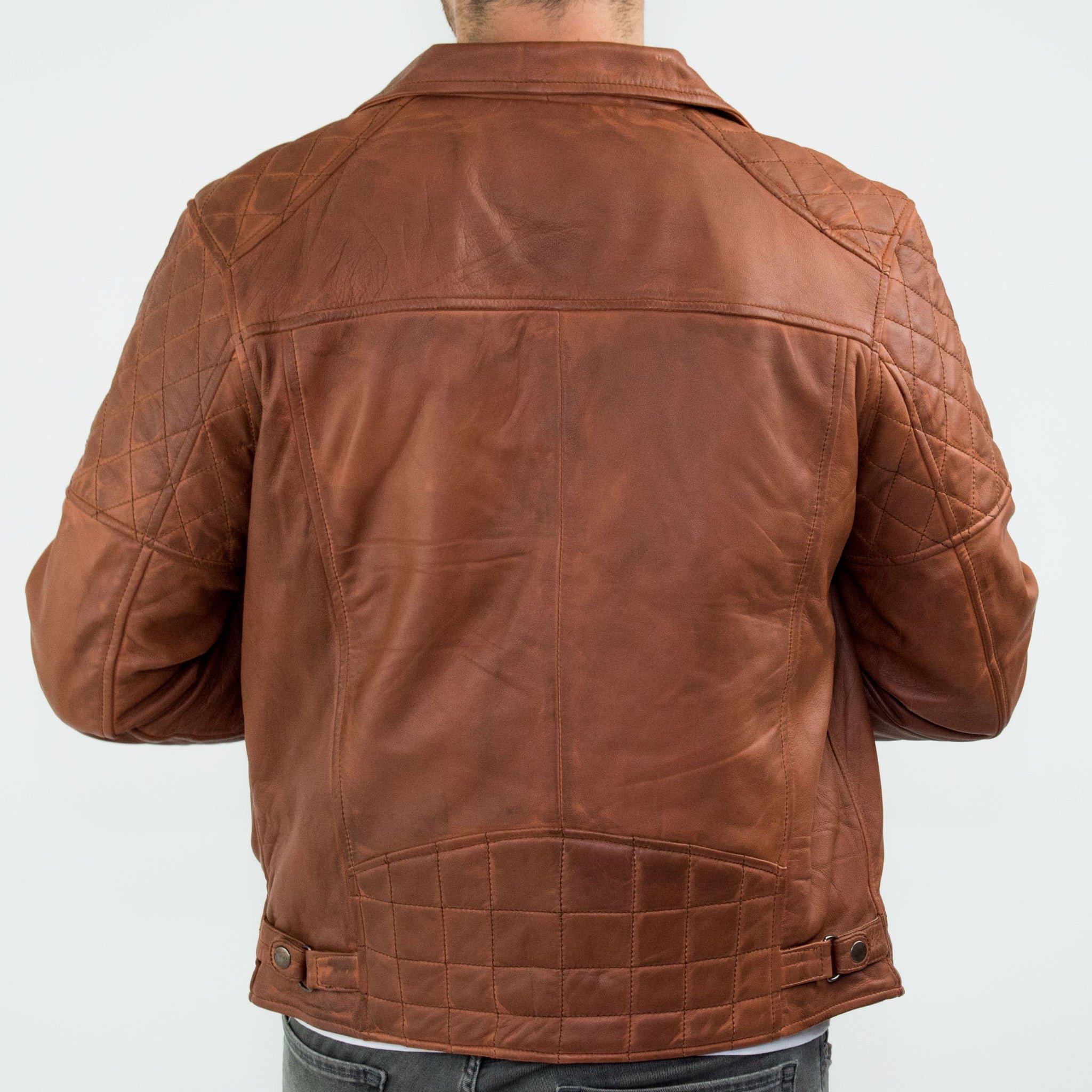 Äkta Läder Vintage Tvättad Brun Timber Herr Bikerjacka Cross Zip Retro Casual-Nevada Timber