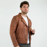 Äkta Läder Vintage Tvättad Brun Timber Herr Bikerjacka Cross Zip Retro Casual-Nevada Timber