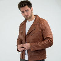Äkta Läder Vintage Tvättad Brun Timber Herr Bikerjacka Cross Zip Retro Casual-Nevada Timber