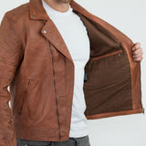 Äkta Läder Vintage Tvättad Brun Timber Herr Bikerjacka Cross Zip Retro Casual-Nevada Timber