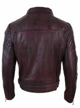 Äkta Läder Vintage Tvättad Brun Svart Vinröd Blå Timber Herr Bikerjacka Cross Zip Retro Casual-Pepsi Vinröd