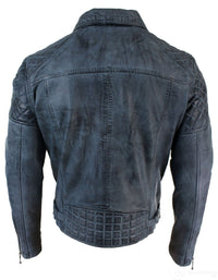 Äkta Läder Vintage Tvättad Biker Herrjacka Cross Zip Retro Casual - Blå Färg