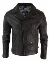 Äkta läder Vintage tvättad brun svart vinröd blå Timber Biker herrjacka med korsad dragkedja Retro Casual-Zulu brun