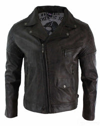 Äkta läder Vintage tvättad brun svart vinröd blå Timber Biker herrjacka med korsad dragkedja Retro Casual-Zulu brun