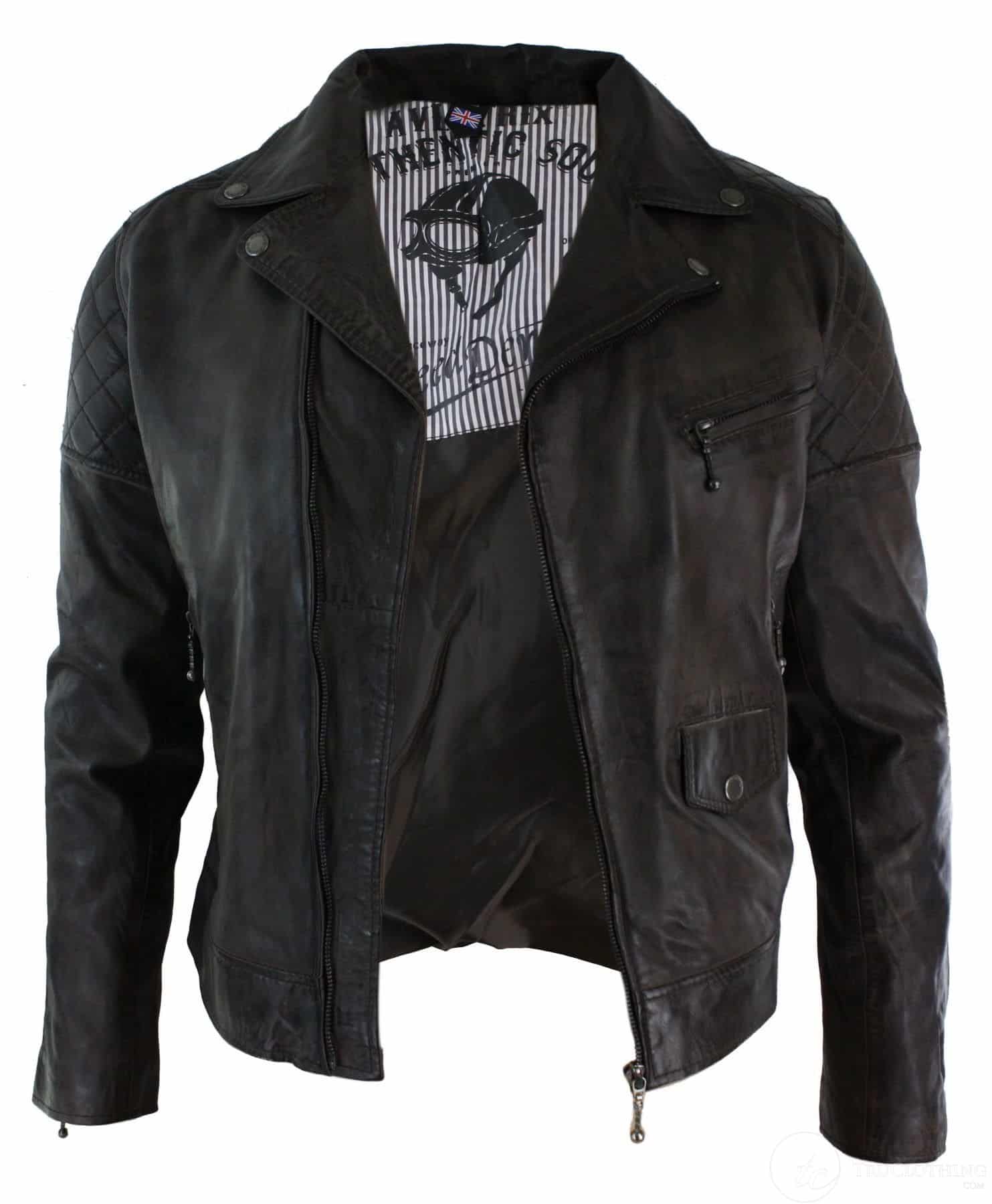 Äkta läder Vintage tvättad brun svart vinröd blå Timber Biker herrjacka med korsad dragkedja Retro Casual-Zulu brun