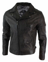 Äkta läder Vintage tvättad brun svart vinröd blå Timber Biker herrjacka med korsad dragkedja Retro Casual-Zulu brun