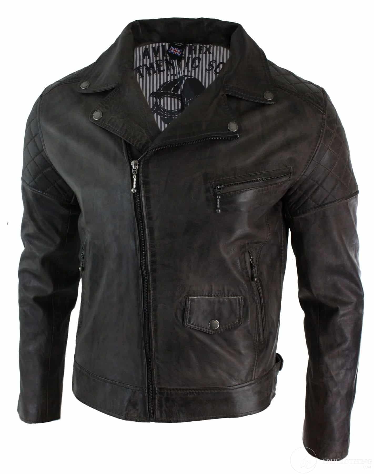 Äkta läder Vintage tvättad brun svart vinröd blå Timber Biker herrjacka med korsad dragkedja Retro Casual-Zulu brun