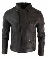 Äkta läder Vintage tvättad brun svart vinröd blå Timber Biker herrjacka med korsad dragkedja Retro Casual-Zulu brun